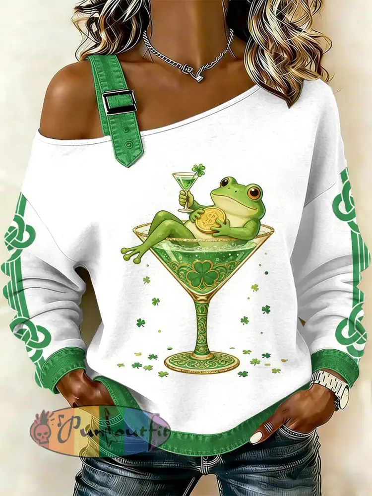 Women’s Vintage St. Patrick’s Day Print Casual Off-Shoulder Sweatshirt