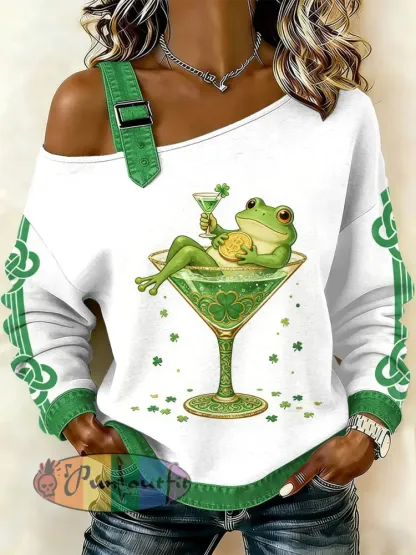 Women’s Vintage St. Patrick’s Day Print Casual Off-Shoulder Sweatshirt