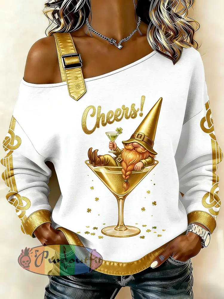 Women’s Vintage St. Patrick’s Day Print Casual Off-Shoulder Sweatshirt
