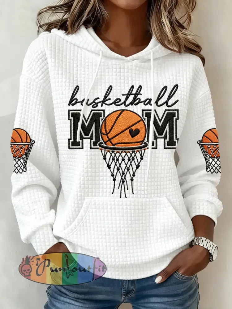 Women’s Basketball Mom Print Basketball Lovers Gameday Casual Waffle Hoodie