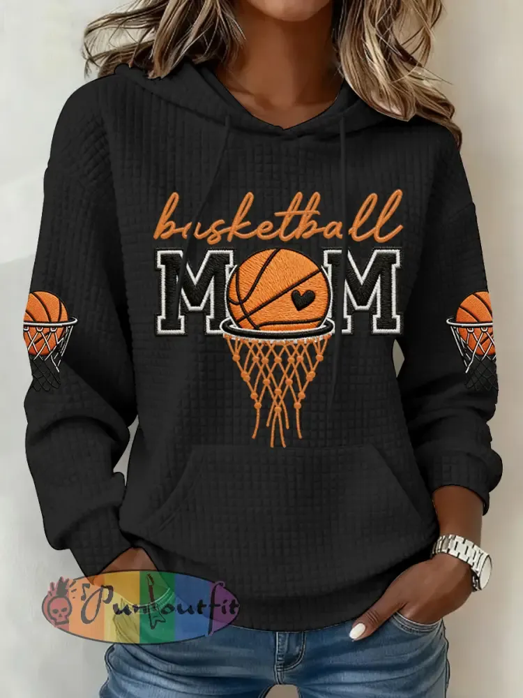 Women’s Basketball Mom Print Basketball Lovers Gameday Casual Waffle Hoodie