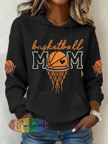 Women’s Basketball Mom Print Basketball Lovers Gameday Casual Waffle Hoodie