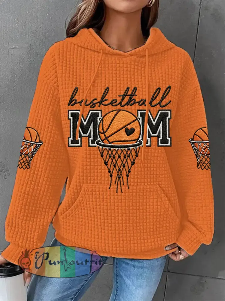 Women’s Basketball Mom Print Basketball Lovers Gameday Casual Waffle Hoodie