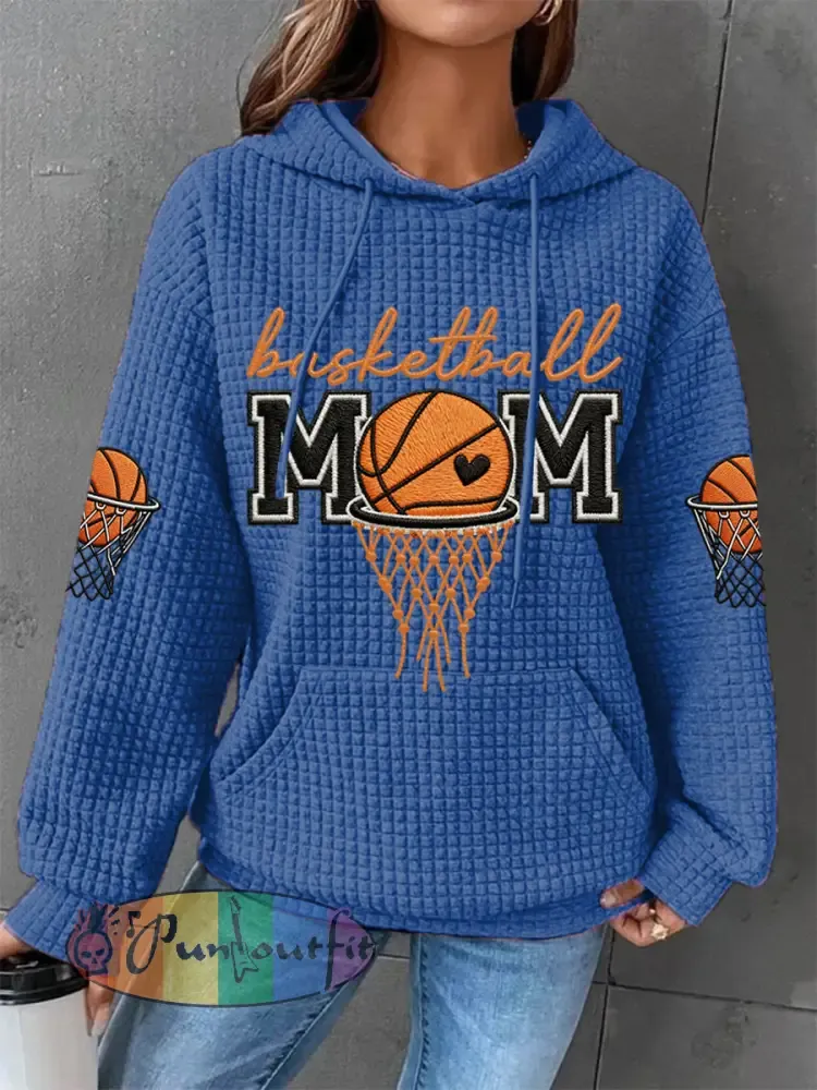 Women’s Basketball Mom Print Basketball Lovers Gameday Casual Waffle Hoodie