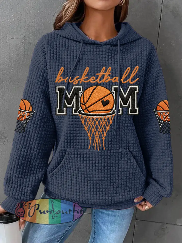 Women’s Basketball Mom Print Basketball Lovers Gameday Casual Waffle Hoodie