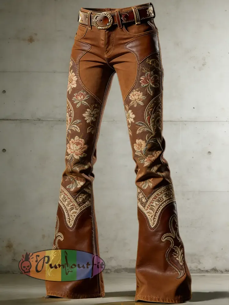 Women’s Western Flowers Art Print Flared Trousers