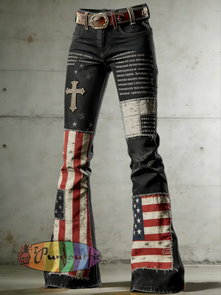 Women’s American Flag Art Print Flared Trousers