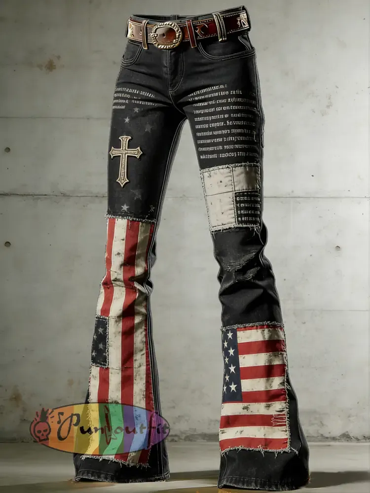 Women’s American Flag Art Print Flared Trousers