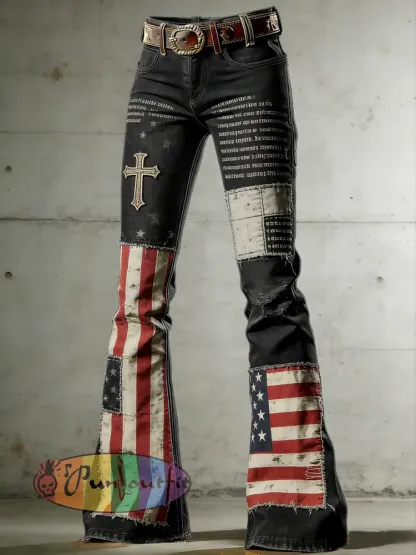 Women’s American Flag Art Print Flared Trousers