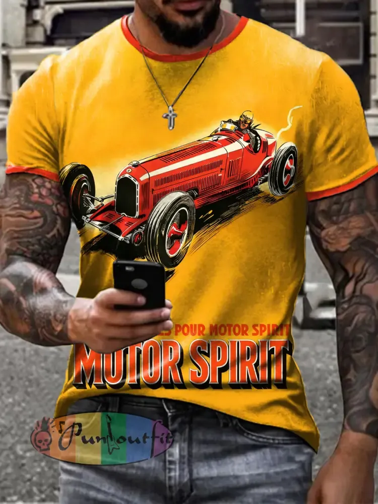 Men’s Retro Motor Oil Poster Print Short Sleeves T-shirt