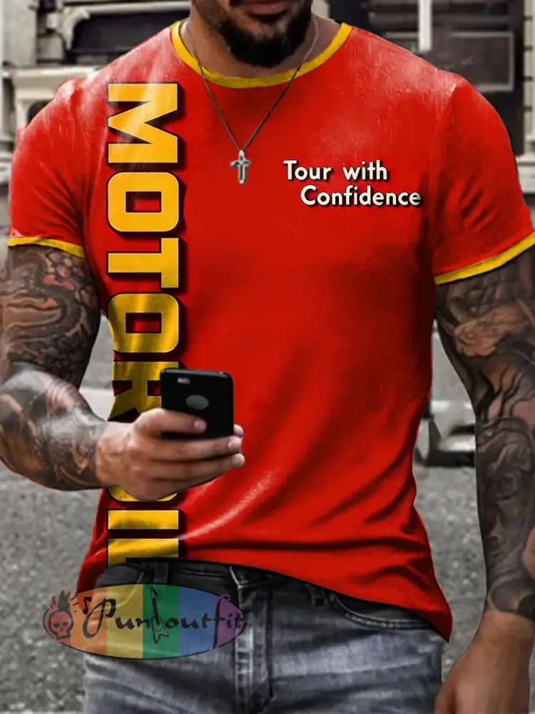 Men’s Retro Motor Oil Poster Print Short Sleeves T-shirt