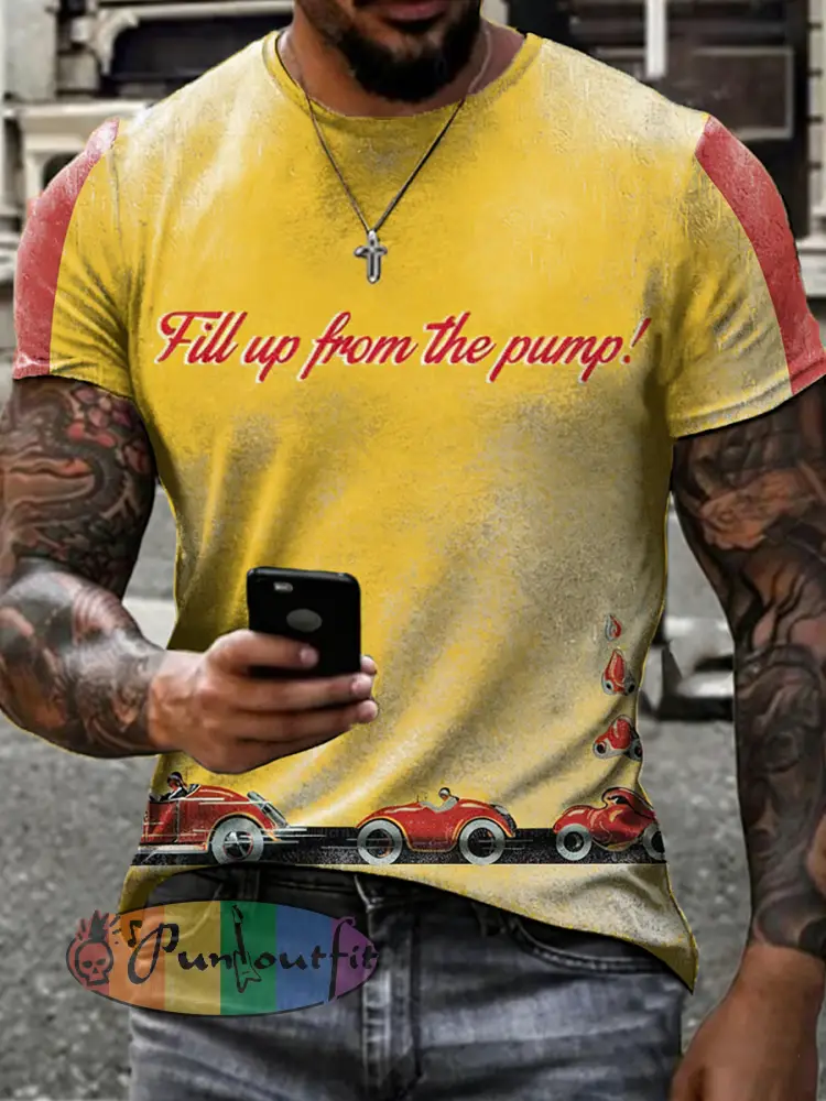 Men’s Retro Motor Oil Poster Print Short Sleeves T-shirt