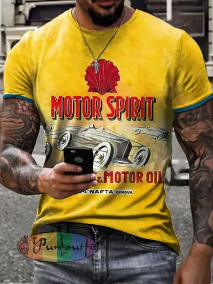Men’s Retro Motor Oil Poster Print Short Sleeves T-shirt