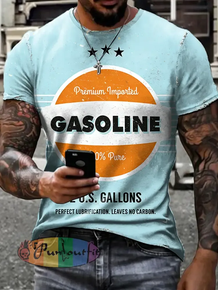Men’s Retro Motor Oil Poster Print Short Sleeves T-shirt