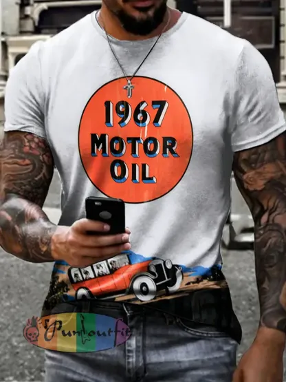 Men’s Retro Motor Oil Poster Print Short Sleeves T-shirt