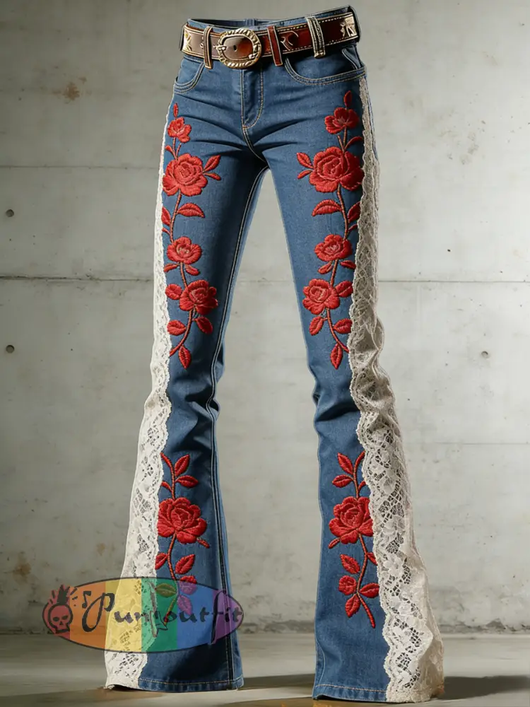 Women’s Flower Art Print Flared Trousers
