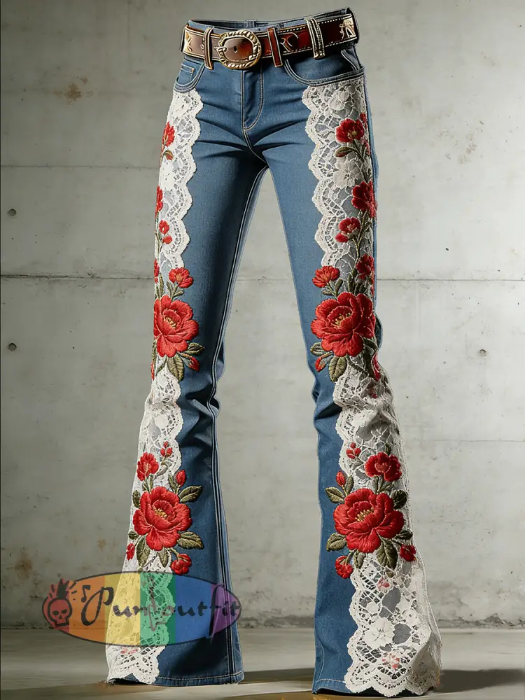 Women’s Flower Art Print Flared Trousers