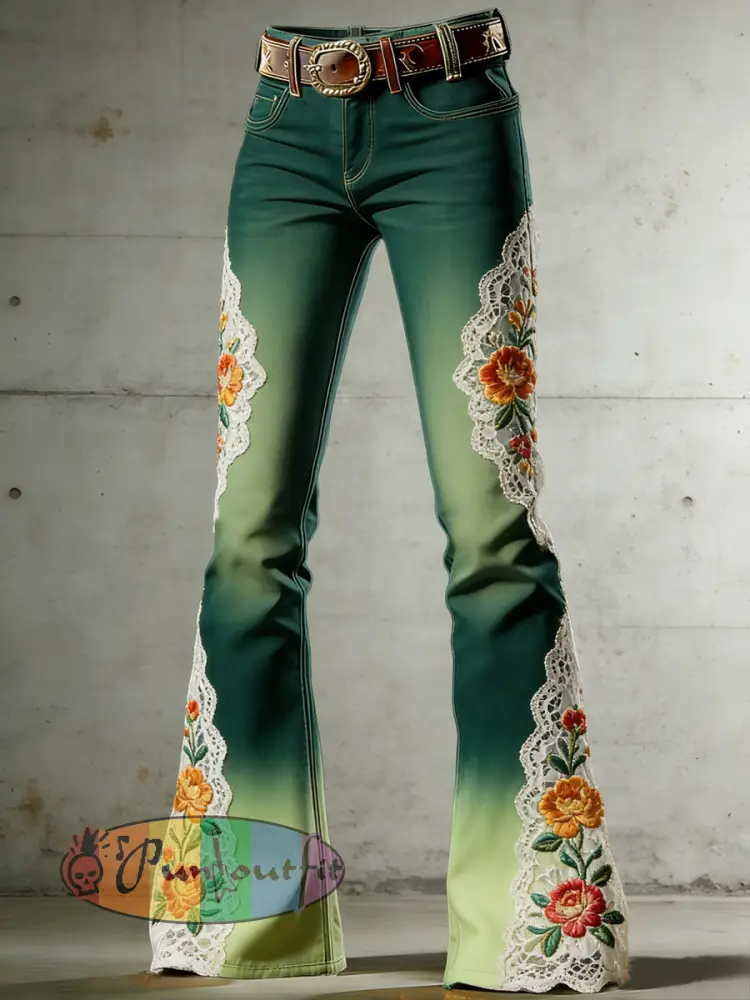 Women’s Flower Art Print Flared Trousers