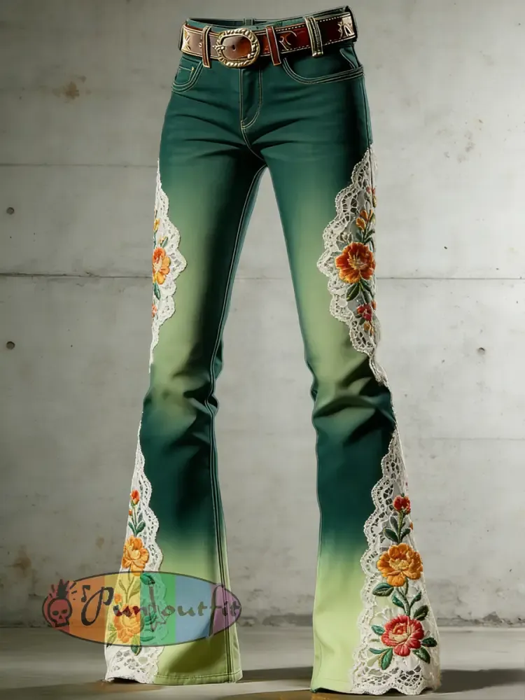 Women’s Flower Art Print Flared Trousers