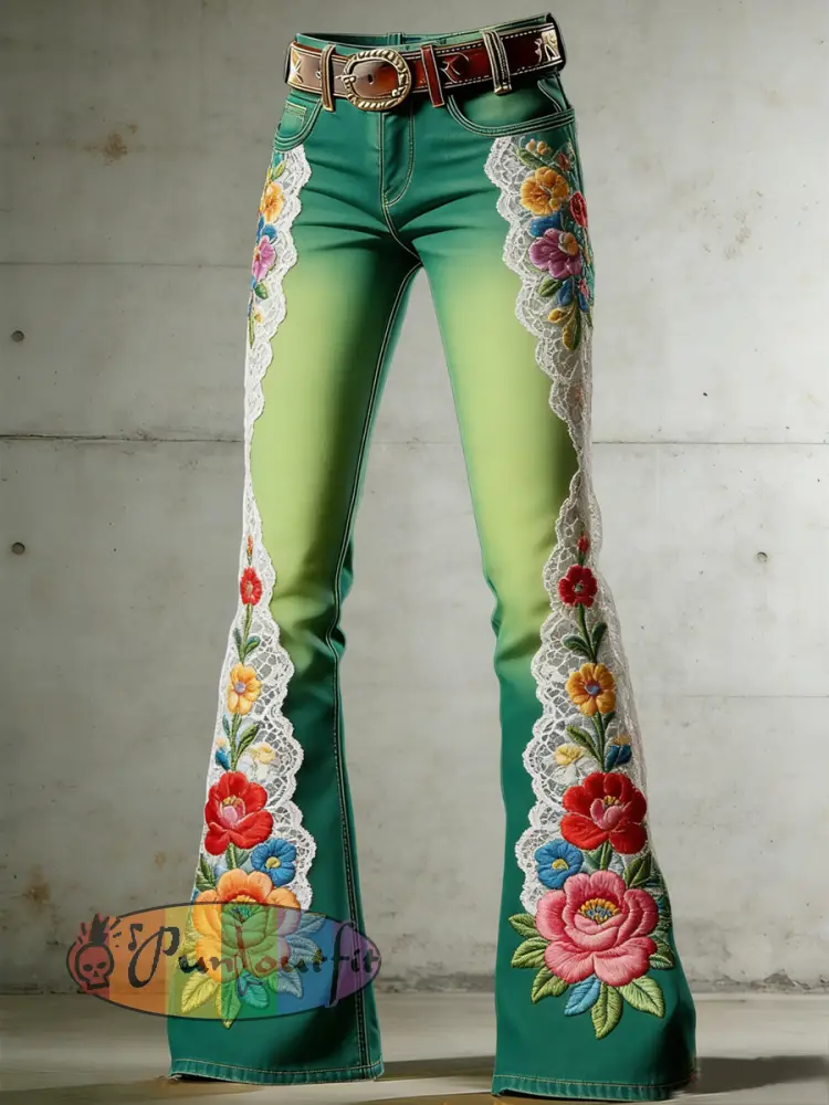 Women’s Flower Art Print Flared Trousers
