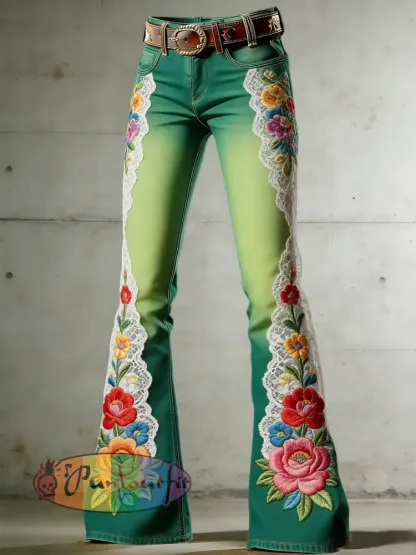 Women’s Flower Art Print Flared Trousers