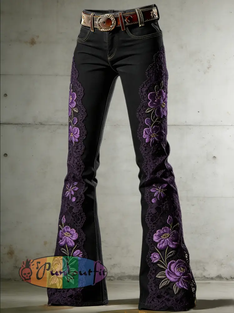 Women’s Flower Art Print Flared Trousers