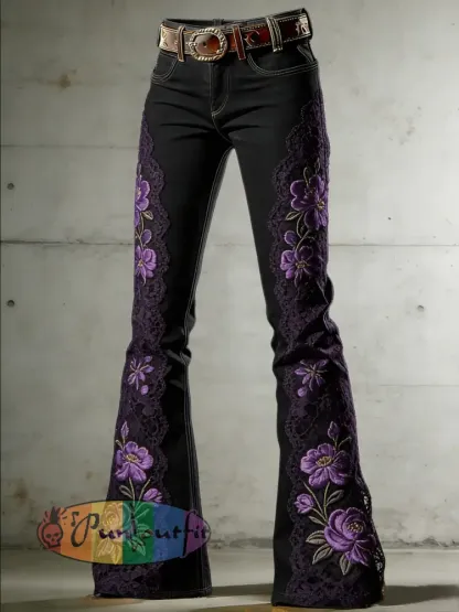 Women’s Flower Art Print Flared Trousers