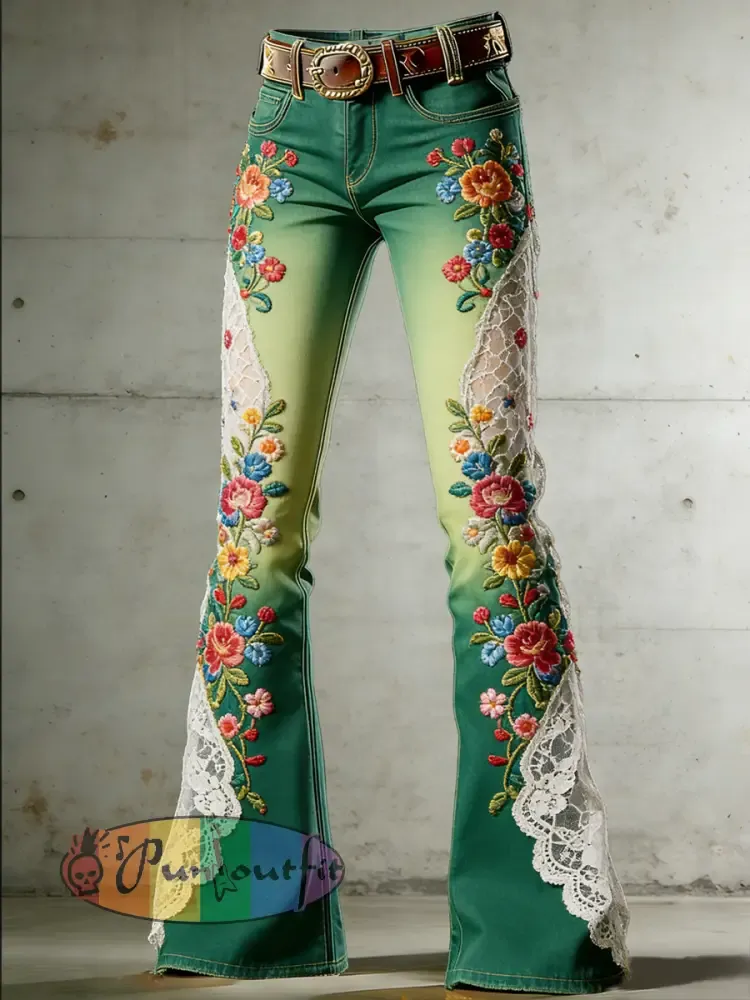 Women’s Flower Art Print Flared Trousers