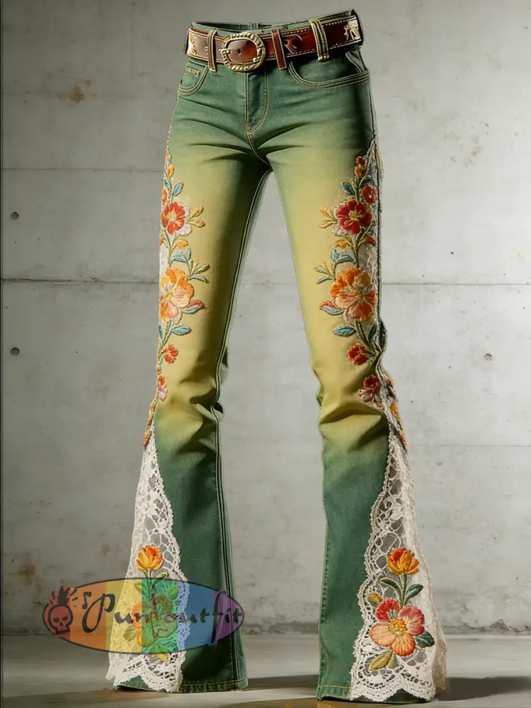 Women’s Flower Art Print Flared Trousers