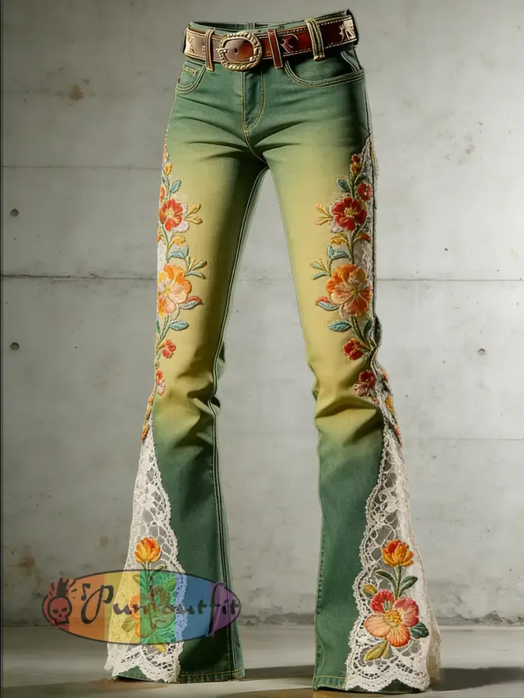 Women’s Flower Art Print Flared Trousers