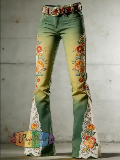 Women’s Flower Art Print Flared Trousers