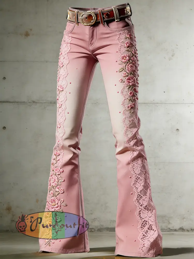 Women’s Flower Art Print Flared Trousers