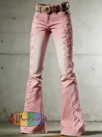 Women’s Flower Art Print Flared Trousers