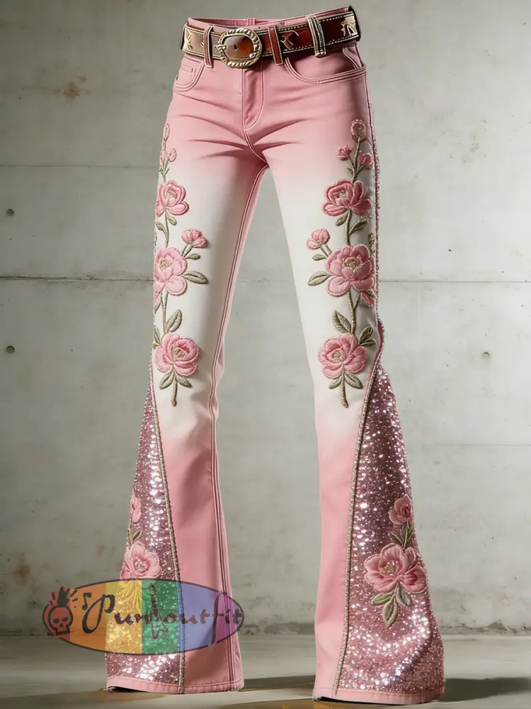 Women’s Flower Art Print Flared Trousers