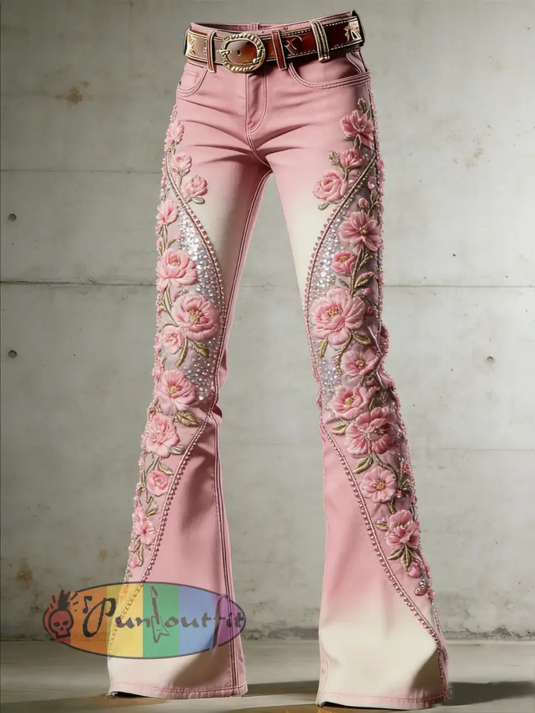 Women’s Flower Art Print Flared Trousers