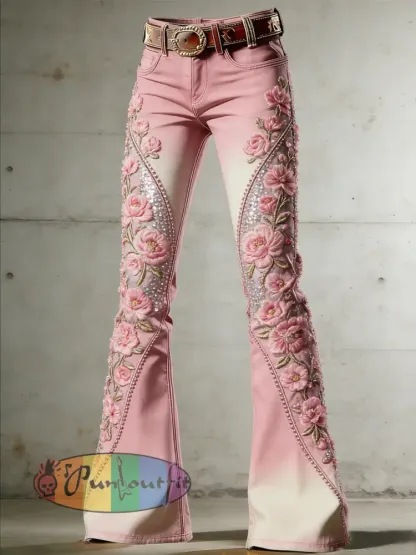 Women’s Flower Art Print Flared Trousers