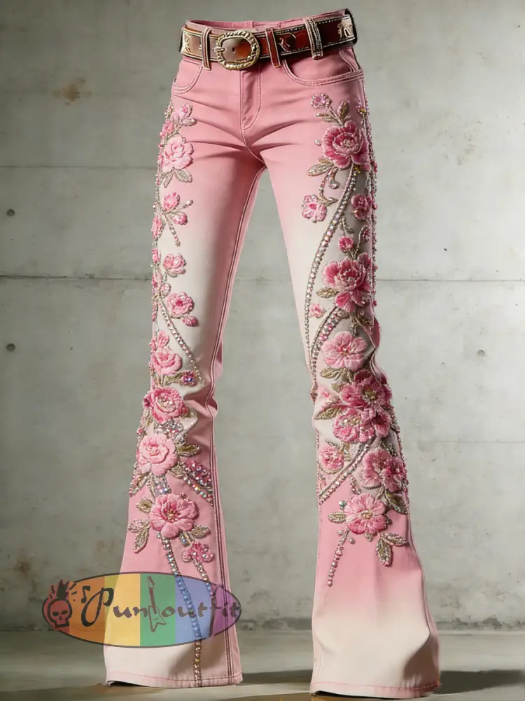 Women’s Flower Art Print Flared Trousers