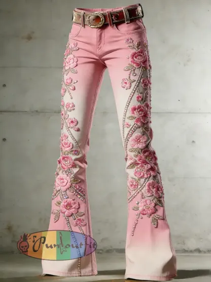 Women’s Flower Art Print Flared Trousers