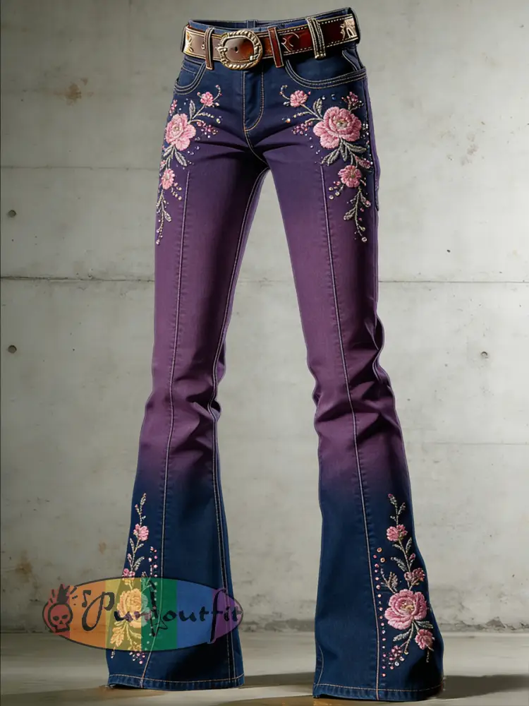 Women’s Flower Art Print Flared Trousers