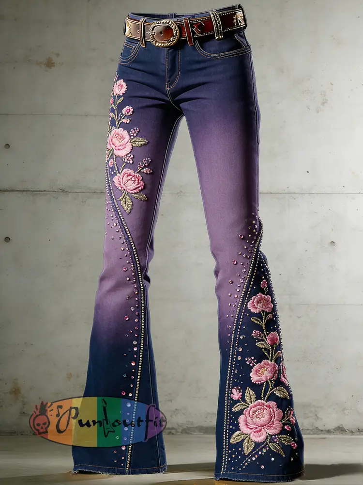 Women’s Flower Art Print Flared Trousers