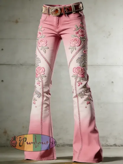 Women’s Flower Art Print Flared Trousers