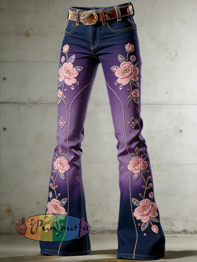 Women’s Flower Art Print Flared Trousers