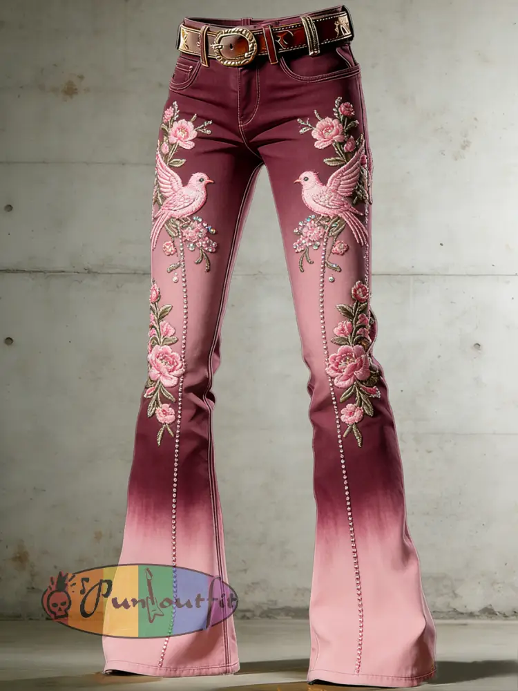 Women’s Flower Art Print Flared Trousers