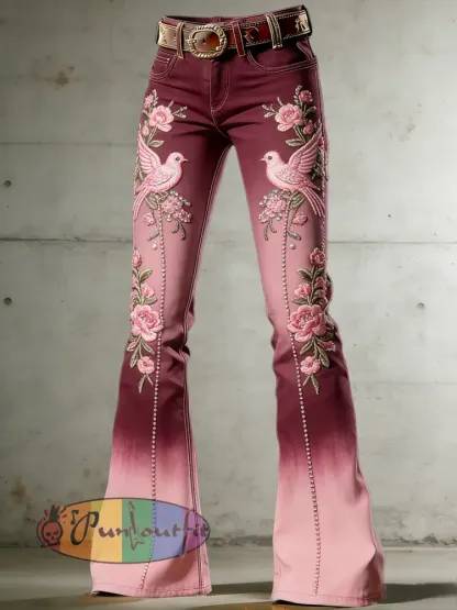 Women’s Flower Art Print Flared Trousers
