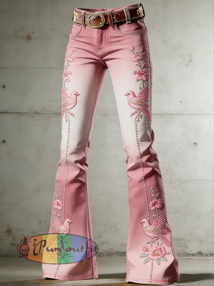 Women’s Flower Art Print Flared Trousers