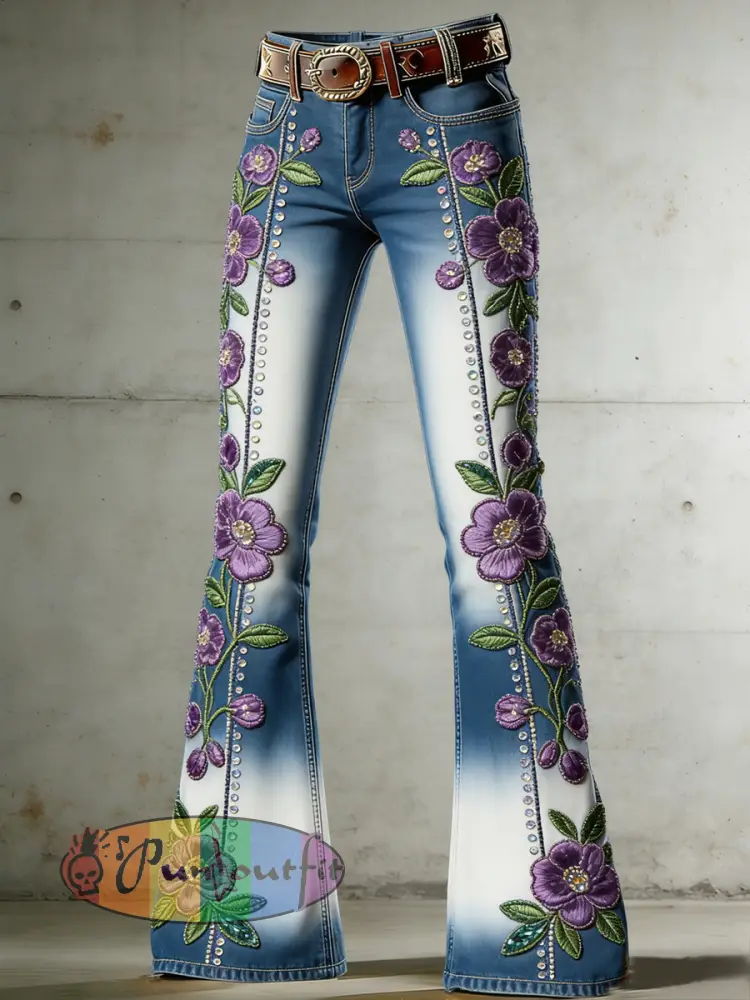 Women’s Flower Art Print Flared Trousers