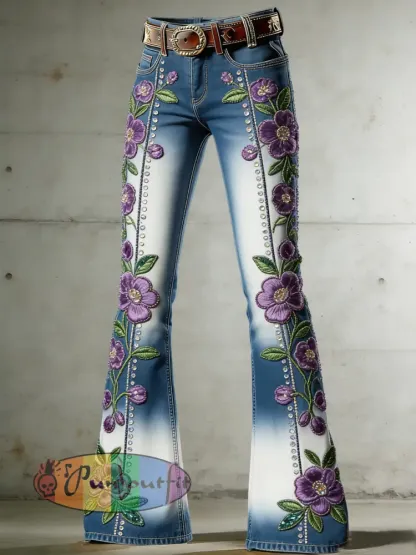 Women’s Flower Art Print Flared Trousers