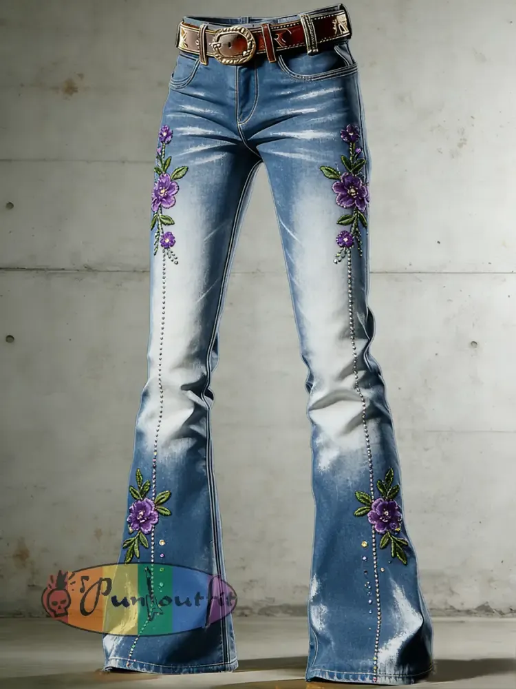 Women’s Flower Art Print Flared Trousers