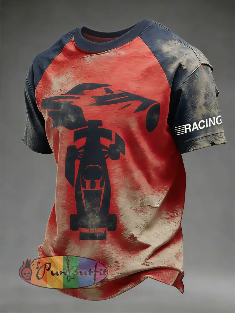 Men’s Retro racing oil Printed Casual short sleeves t-shirt