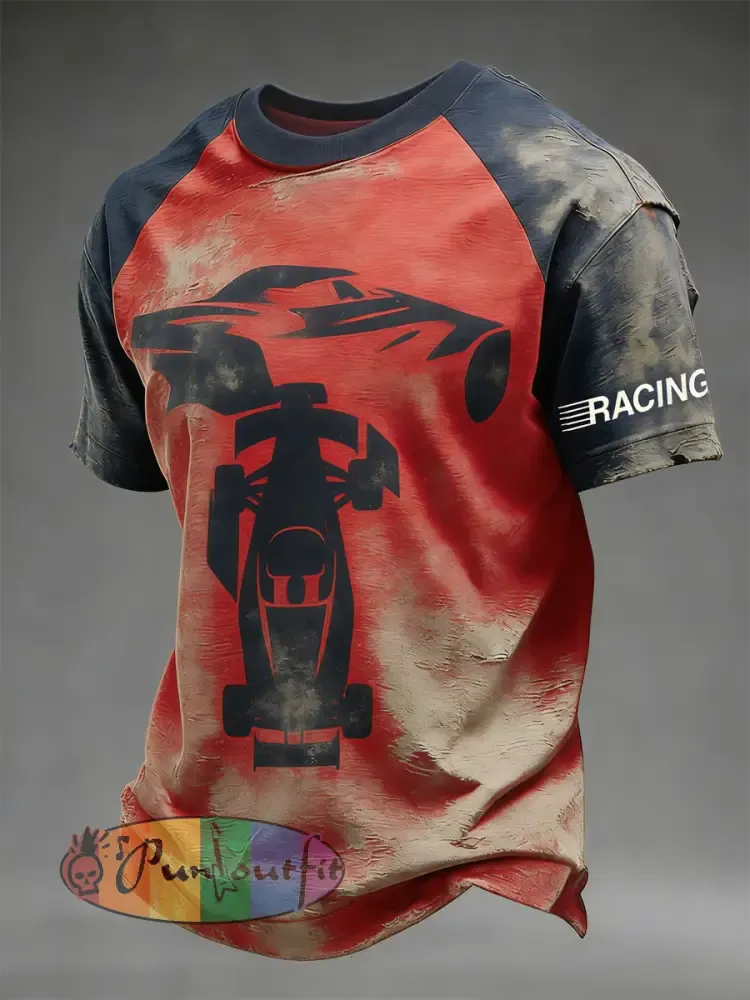 Men’s Retro racing oil Printed Casual short sleeves t-shirt